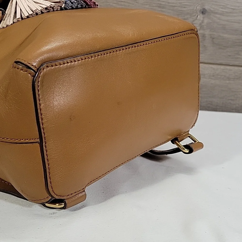 Rebecca Minkoff Tan Leather Backpack with Multicolor Tassels